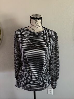 Chenault Black and White Geometric Long Sleeve Blouse